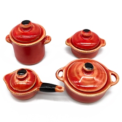 Красный Фарфоровые кастрюли миниатюрные украшения, аксессуары для домашнего кукольного домика с микро-ландшафтом, притворяясь опорными украшениями, красные, 20~40x20~40x20~25 мм