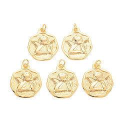 Real 18K Gold Plated Rack Plating Brass Pendants, with Jump Rings, Nickel Free, Angel, Real 18K Gold Plated, 22x19x1.5mm, Jump Ring: 5x1mm, 3mm