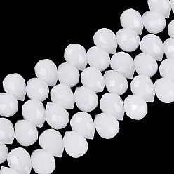 Ghost White Imitation Jade Glass Beads Strands, Teardrop, Faceted, Ghost White, 10x8x8mm, Hole: 1~1.2mm, about 88~92pcs/strand, 20.67~22.64 inch(52.5~57.5cm)