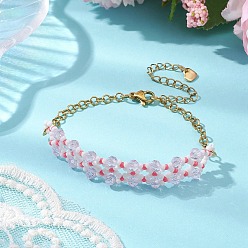 Бледно-Розовый Браслеты из стеклянного бисера ручной работы для женщин, ромб, розовый жемчуг, 6-3/4 дюйм (17.2 см)