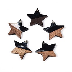 Черный Подвески из смолы и ореха, звезда, чёрные, 20.5x22~22.5x3.5 мм, отверстие : 1.5 мм