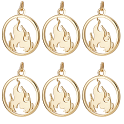 Настоящее золото 18K 10 латунные подвески шт., с целью перехода в кольце, долговечный, плоский круглый с огнем, реальный 18 k позолоченный, 23.5x20x2 мм, отверстие : 3 мм, Перейти кольцо: 5x0.8 мм