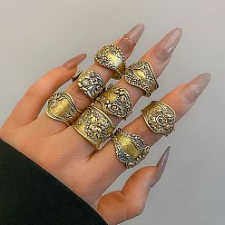Античное Золото Регулируемые манжеты из сплава в этническом стиле, набор колец в стиле панк, античное золото , внутренний диаметр: 18 мм