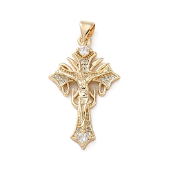 Настоящее золото 18K Латунные микро проложить кубического циркония подвески, без кадмия, без никеля и без свинца, крестик, реальный 18 k позолоченный, 32.5x19x5 мм, отверстие : 5x3.5 мм
