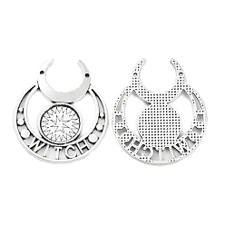 Античное Серебро Подвеска из ретро-сплава в форме кабошона, чары ведьмы луны, античное серебро, лоток : 14 мм, 40.5x34.5x2 мм, отверстие : 1.2 мм