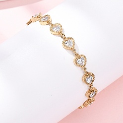 Прозрачный 304 женские браслеты-цепочки со звеньями из нержавеющей стали, сердце, с кубического циркония, прозрачные, 6-3/4 дюйм (17 см)