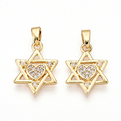 Настоящее золото 18K Латунные микро проложить кубического циркония подвески, без кадмия и без свинца, звезды прелести, реальный 18 k позолоченный, 16~16.5x12~12.5x2~2.5 мм, отверстие : 2~2.5x5 мм