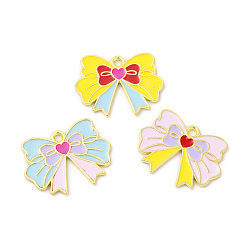 (52) Непрозрачная лаванда Стойки подвески обшивки сплава, с эмалью, без кадмия, без никеля и без свинца, очарование бантом, золотой свет, разноцветные, 17.5x23x1 мм, отверстие : 1.8 мм
