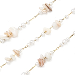 Морская Ракушка Цепочки ручной работы из натуральных ракушек и бисера, имитирующего АБС-пластик., с 316 хирургическими цепями из нержавеющей стали, ионное покрытие (ip), несварные, с катушкой, реальный 18 k позолоченный, цвет морской раковины, ссылка: 12~15x8.5~11x6~7мм и 11x4мм
