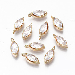 Clear Brass Micro Pave Cubic Zirconia Charms, Light Gold, Long-Lasting Plated, Cadmium Free & Lead Free, Horse Eye, Clear, 12x5x4mm, Hole: 1.2mm