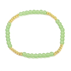 Светло-зеленый Браслеты из латуни с кристаллами и круглыми бусинами для женщин, без кадмия и без свинца, долговечный, реальный 18 k позолоченный, светло-зеленый, внутренний диаметр: 2 дюйм (5 см)