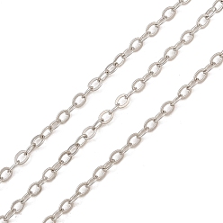 Platinum Brass Cable Chains, Soldered, with Spool, Long-Lasting Plated, Rack Plating, Lead Free & Cadmium Free, Platinum, 2.3x1.7x0.2mm