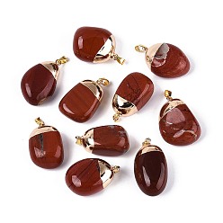 Красный Камень Природные красной яшмы подвески, самородки прелести, с 201 защелкивающимися дужками из нержавеющей стали и латунной фурнитурой., золотые, 23~37x12.5~25x8~21.5 мм, отверстие : 5.5~7.5x2.5~4 мм
