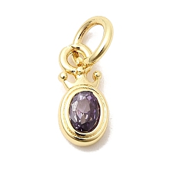 Фиолетовый Латунь прелести циркония кубической, без кадмия и без свинца, реальный 18 k позолоченный, долговечный, овальные с короной, фиолетовые, 10x5x2.5 мм, отверстие : 3 мм