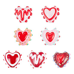 Mixed Color 7Pcs 7 Colors Handmade Lampwork Bumpy Beads, Heart, with Enamel, Mixed Color, 13.5~16x14~16.5x7.5~10mm, Hole: 1.2~1.4mm, 1pc/style