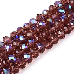 Фиолетовый Стеклянные бусины с гальваническим покрытием , с половиным покрытием цвета радуги, граненые, рондель, фиолетовые, 8x6 мм, отверстие : 1 мм, около 60~62 шт / нитка, 39~40 см