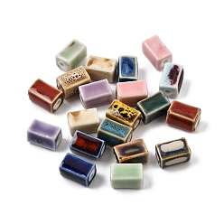 Mixed Color Vintage Handmade Porcelain Beads, Fancy Antique Glazed Porcelain, Cuboid, Mixed Color, 12.5x8x8mm, Hole: 2.5mm