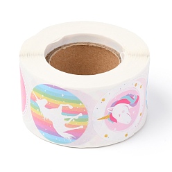 Horse 8 Styles Unicorn Paper Stickers, Self Adhesive Roll Sticker Labels, for Envelopes, Bubble Mailers and Bags, Flat Round, Horse Pattern, 2.5cm, about 500pcs/roll