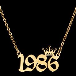 Number Год рождения короны 201 ожерелья из нержавеющей стали для женщин, золотые, число 1986, 17.72 дюйм (45 см)