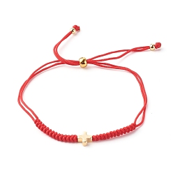 Красный Крест латунные бусины регулируемые браслеты из нейлоновой нити, красные, внутренний диаметр: 3/4 дюйм (1.8~9.1 см)