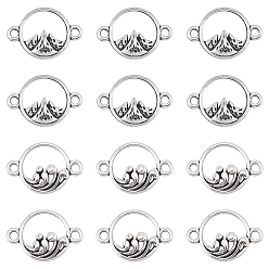 Античное Серебро 120шт 2 стили подвески из сплава в тибетском стиле, кольцевая связь с горой и волной, античное серебро, 11x16~16.5x2.5~3 мм, отверстие : 1.6 мм, 60 шт / стиль