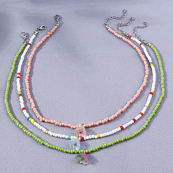 (52) Непрозрачная лаванда 3шт. наборы ожерелий из цветочных стеклянных бус с пластиковыми жемчужными бусинами для женщин, платина, разноцветные, 15.35 дюйм (39 см)