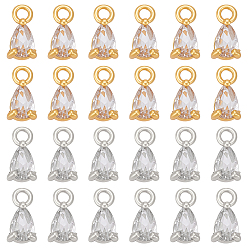 Платиновый & Золотой 32 шт 2 цвета кулоны из латуни, микропаве, циркония, слезинки, стойки покрытие, долговечный, платиной и золотом, 10x5x3.8 мм, отверстие : 1.8 мм, 16 шт / цвет