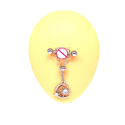 Луна 316l хирургические штанги для сосков из нержавеющей стали с кристаллами и стразами, с цепями, цвет нержавеющей стали, луна, 14 мм, штифты : 1.6 мм