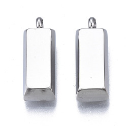 Stainless Steel Color Non-Tarnish 201 Stainless Steel Pendants, Cuboid, Stainless Steel Color, 19x6.5x4.5mm, Hole: 2mm