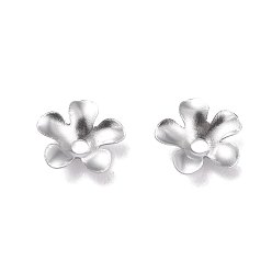 Stainless Steel Color 304 Stainless Steel Bead Caps, 5-Petal, Flower, Stainless Steel Color, 6x6.5x1.5mm, Hole: 1.2mm