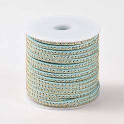 Light Blue Rivet Faux Suede Cord, Faux Suede Lace, with Aluminum, Light Blue, 3x2mm, about 20yards/roll