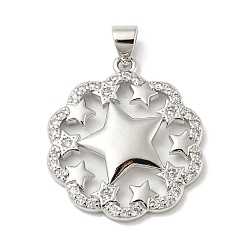 Платина Стойка металлическая латунная микропрофилированная кубическая циркония подвески, долговечный, без свинца и без кадмия, цветок со звездами, платина, 24.5x21x3 мм, отверстие : 5x3 мм