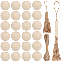 Mixed Color DIY Pendant Decorations Kits, including 6Pcs Jute Style Tassel Embellishing Cords Pendant Decorations, 1 Bundle Jute Twines, 100Pcs Unfinished Wood Beads, Mixed Color, 155mm