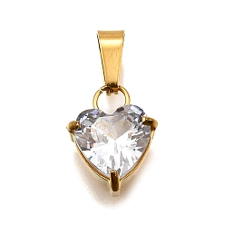 Прозрачный 304 микро нержавеющей стали прокладывать Цирконом подвески, сердце прелести, вакуумные покрытия, прозрачные, 13x9.5x5 мм, отверстие : 3x5.5 мм