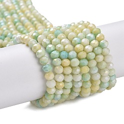 Pale Goldenrod Faceted Electroplated Glass Beads Strands, AB Color Plated, Rondelle, Pale Goldenrod, 4x3mm, Hole: 0.9mm, about 112pcs/strand, 16.14''(41cm)
