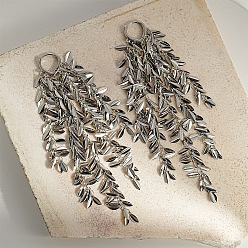Серебро Серьги-люстры из латуни с кисточками в форме листа, серебряные, 126x25 мм