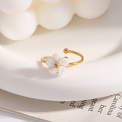 Настоящее золото 18K Регулируемые манжеты-ракушки с открытыми кольцами для женщин, цветок, реальный 18 k позолоченный, 12.1 мм, внутренний диаметр: 16 мм