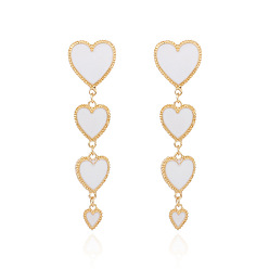 Белый Серьги-гвоздики с кисточками из сплава и эмали ко Дню святого Валентина, сердце, золотые, белые, 90x25 мм