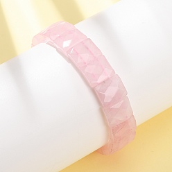 Розовый Кварц Эластичные браслеты из натурального розового кварца, подходящие как для мужчин, так и для женщин., прямоугольник граненый, бусины : 12x10x6 мм, внутренний диаметр: 2.24 дюйм (5.7 см)
