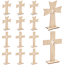 Old Lace 16 Sets 2 Styles Wood Cross Prayer Sculpture, Religion Display Decorations, Old Lace, 73x24.5~25x105~113mm, 8 sets/style