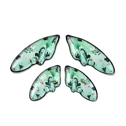 Светло-зеленый 4 шт 4 стили прозрачные подвески из эпоксидной смолы, крыло, с пайетками и золотой фольгой, светло-зеленый, 29~39x14 ~ х 2.5 мм, отверстие : 1 мм