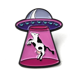 Pink Эмалевые броши, булавки для лацканов из сплава для одежды рюкзака, НЛО похищает скот, чёрные, розовые, 30.5x24 мм