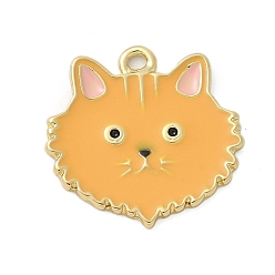 Оранжевый Подвески из эмали и сплава, очарование кошачьей головы, золотые, оранжевые, 18x20x1.5 мм, отверстие : 1.6 мм