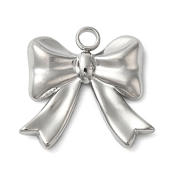 Нержавеющая Сталь Цвет Не тускнеющие 304 подвески из нержавеющей стали, очарование бантом, цвет нержавеющей стали, 14x15~15.5x2.5 мм, отверстие : 2 мм