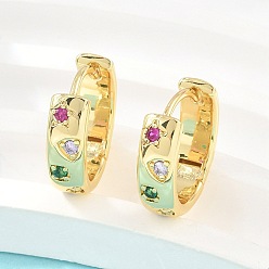 Chapado en Oro Real 18K Micro latón allanan pendientes de aro de óxido de circonio cúbico, estrella con patrón de corazón, sin plomo y el cadmio, chapado en rack, larga duración plateado, real 18 k chapado en oro, 16x15x5 mm
