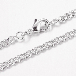 Платина Экологически чистые ожерелья из латуни с покрытием стойки, бордюрные цепи, витая звено цепи, долговечный, без кадмия и без свинца, платина, 19.6 дюйм (50 см), 4x3x1.4 мм