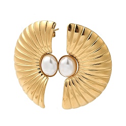 Настоящее золото 18K Женские серьги-гвоздики из нержавеющей стали, с абс бисера, вентилятор, реальный 18 k позолоченный, 41x24 мм