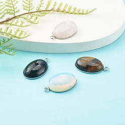 Mixed Stone Natural & Synthetic Gemstone Pendants, with 304 Stainless Steel Findings, Oval, 30.5x19x7mm, Hole: 3mm