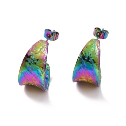 Rainbow Color Ion Plating(IP) 304 Stainless Steel Chunky C-shape Stud Earrings, Half Hoop Earrings for Women, Rainbow Color, 21x12x0.5mm, Pin: 0.7mm