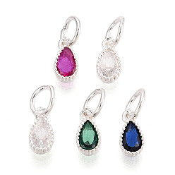 (52) Непрозрачная лаванда 925 Подвески в форме капли из стерлингового серебра с инкрустацией кубическим цирконием, символизирующие камень рождения., с печатью 925, серебряные, разноцветные, 7.5x4x2 мм, Перейти кольцо: 5x0.5 мм, внутренний диаметр: 4 мм